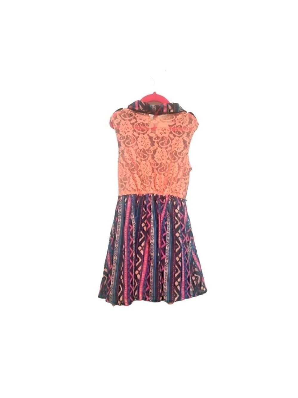 GIRLS DRESS K Nit Works Multi Pattern Dress Size 7 - Picture 2 of 4